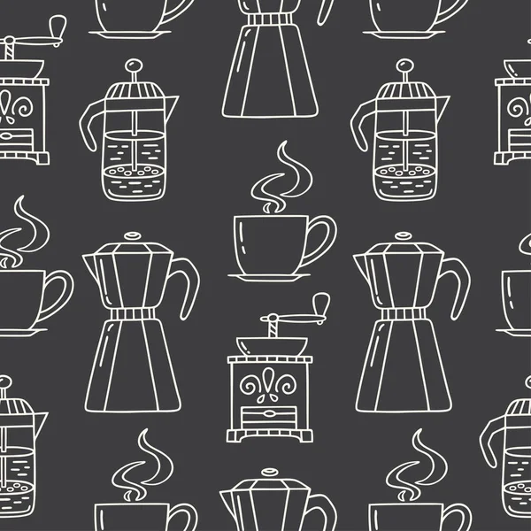 Modello Senza Cuciture Con Macchina Caffè Disegnata Mano Macinino Stampa — Vettoriale Stock