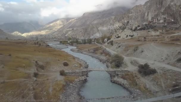 River in Himalayas range Nepal from Air view from drone — Stock Video