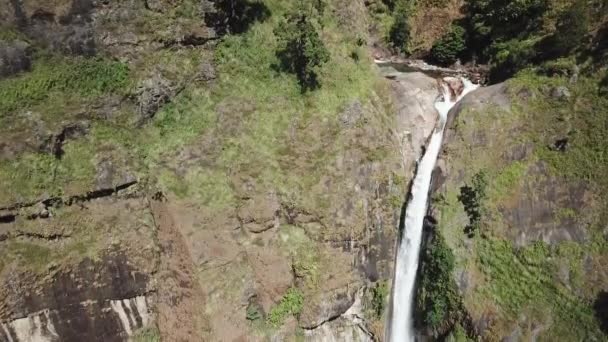 Waterfall in Himalayas range Nepal from Air view from drone — Stock Video