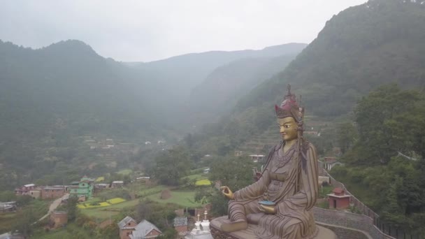 Vista Del Templo Estatua Guru Padmasambhava Desde Aire Pharping Nepal — Vídeos de Stock