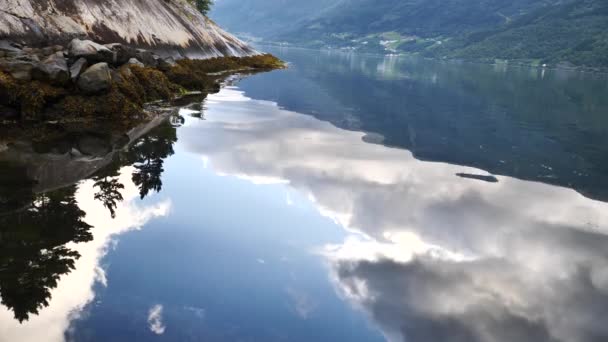 Norvège - réflexion idéale du fjord dans l'eau claire — Video