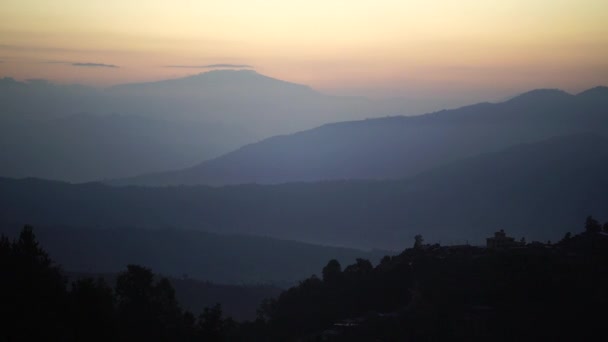 Sunrise above mountain in valley in Himalayas range Nepal 4K — Stock Video