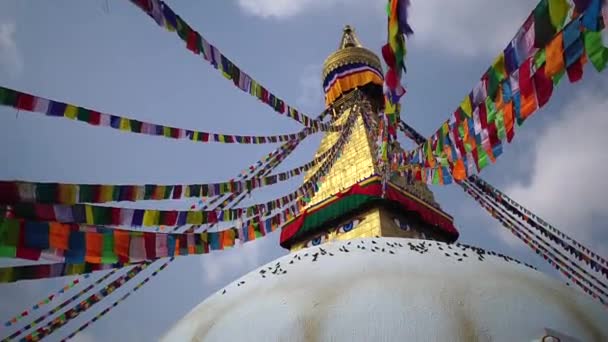 来自空中的斯图帕 博德纳特 尼泊尔加德满都 2018年10月12日 菩提巴斯是尼泊尔最大的佛教佛塔寺庙 — 图库视频影像