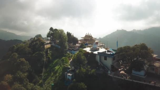 Ancient buddhist monastery in Himalayas Nepal from air — Stock Video