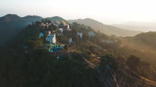 Ancient buddhist monastery in Himalayas Nepal from air — Stock Video