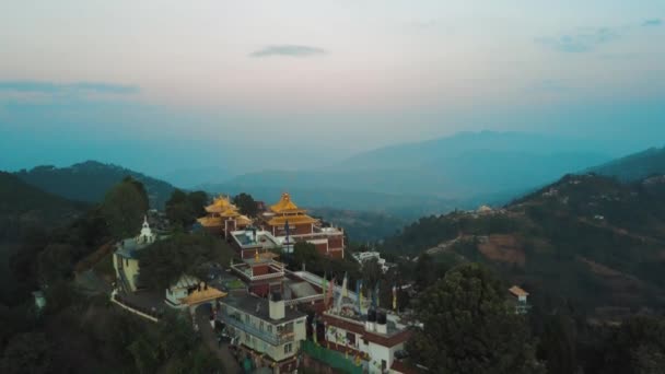 Ancient buddhist monastery in Himalayas Nepal from air — Stock Video