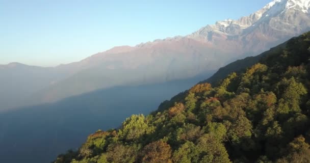 Machapuchare mountain Fishtail in Himalayas range Nepal from air 4K — Stock Video