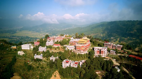 Ancient buddhist monastery in Himalayas Nepal from air — Stock Photo, Image