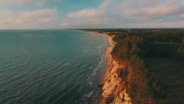 Coucher De Soleil Près De La Côte Mer Baltique Jurkalne Vue Aérienne Lettonie — Video