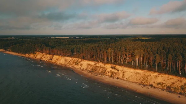 Coucher De Soleil Près De La Côte Mer Baltique Jurkalne Vue Aérienne Lettonie — Photo