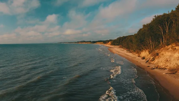 Coucher De Soleil Près De La Côte Mer Baltique Jurkalne Vue Aérienne Lettonie — Photo