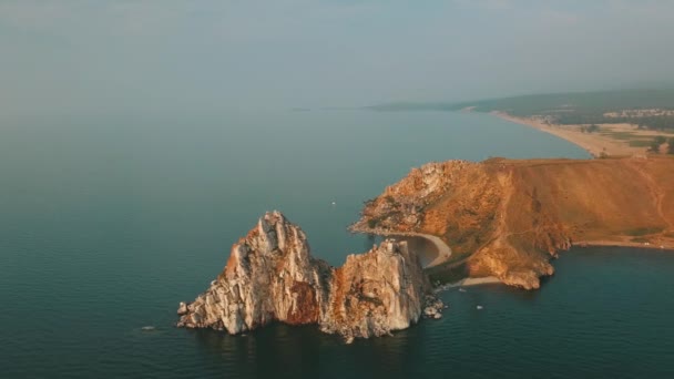 Lake Baikal. Olkhon Island in the summer Shamanka from drone — Stock Video