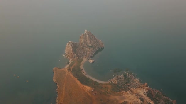 Lake Baikal. Olkhon Island in the summer Shamanka from drone — Stock Video