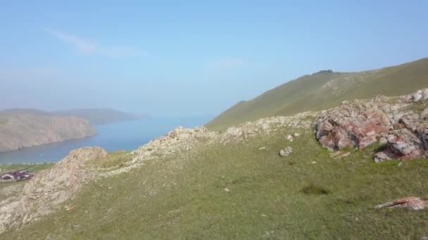 Aja valley view Baikal lake Siberia from air — Stock Video