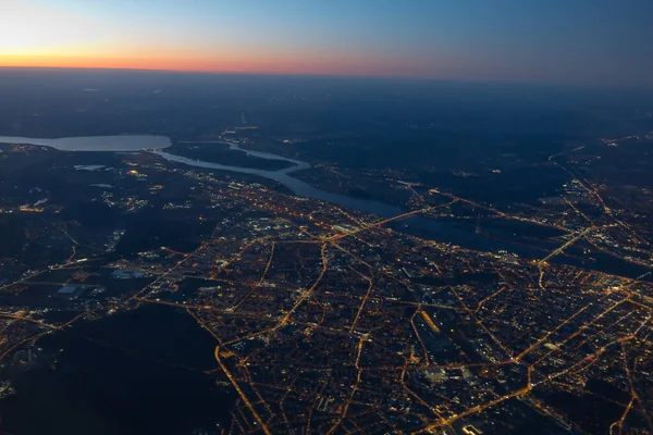 Riga, capital of Latvia. Aerial view sunrise time