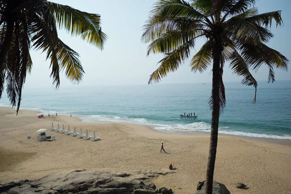 Παλάμη και ακτή του ωκεανού με μεγάλα κύματα στην Ινδία — Φωτογραφία Αρχείου