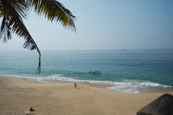 Palm and Ocean coast with big waves in India — Stock Photo, Image