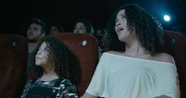 Mom Daughter Sat Movie Theatre Enjoying Great Film Together — Stock Video