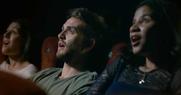 Unbelievable Moment Film Causing Movie Theatre Audience React Surprise Shock — Stock Video