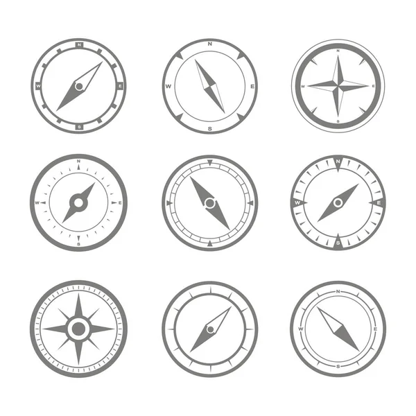 Sada Monochromatické Ikony Kompasem Pro Návrh — Stockový vektor