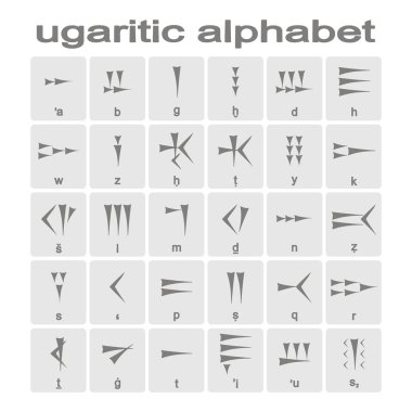 Set of monochrome icons with ugaritic cuneiform alphabet for your design clipart