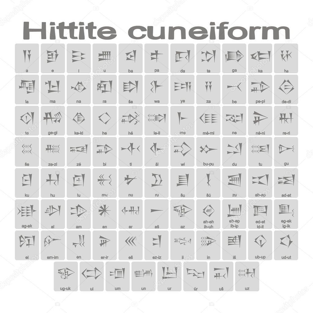 Set of monochrome icons with Hittite cuneiform alphabet for your design