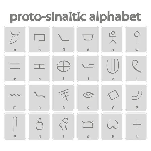 Set Monochrome Icons Proto Sinaitic Alphabet Your Design — Stock Vector