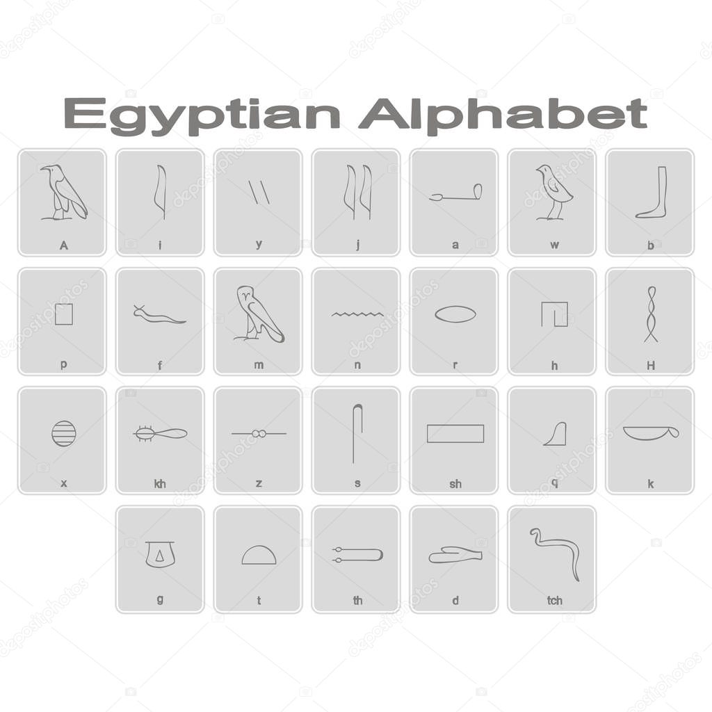 Set of monochrome icons with Egyptian Hieroglyphic Alphabet for your design