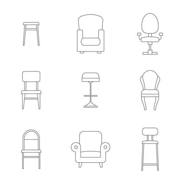 モノクロ デザインの椅子アイコンが設定 — ストックベクタ