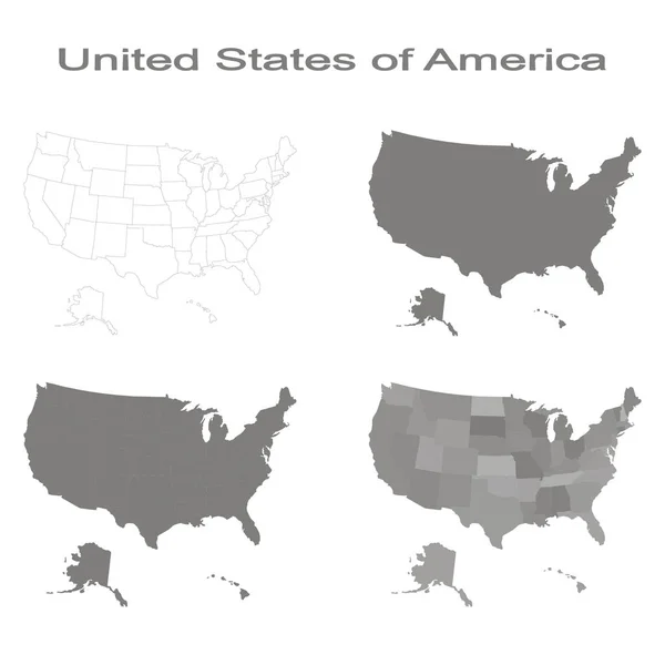 Conjunto Monocromático Com Mapa Dos Estados Unidos América Para Seu — Vetor de Stock