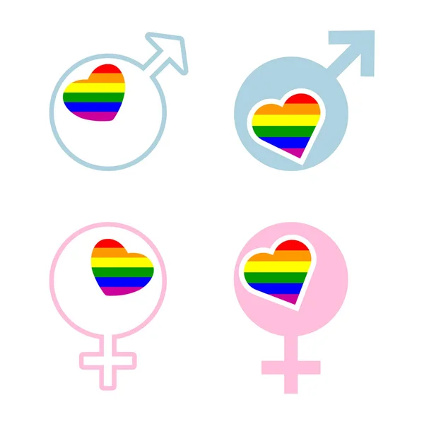 Ikony Vektor Mužských Ženských Rainbow Gay Symboly Pro Návrh — Stockový vektor