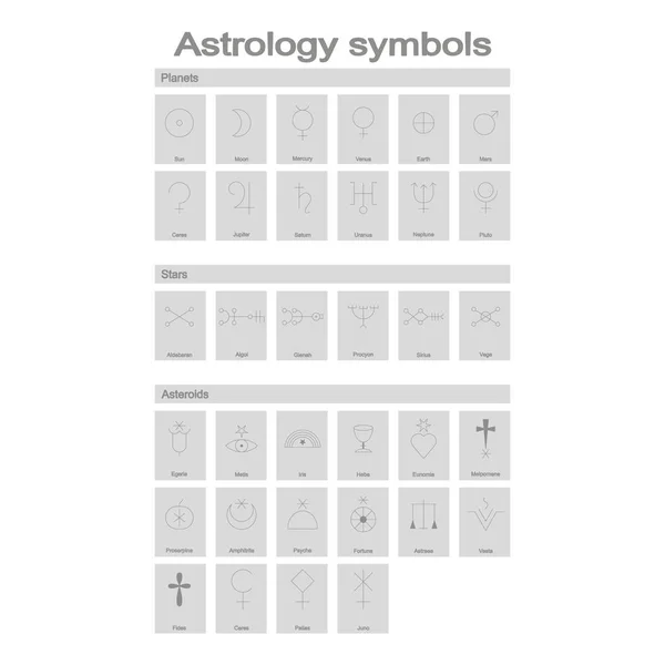 Set Van Zwart Wit Pictogrammen Met Astrologie Symbolen Voor Ontwerp — Stockvector