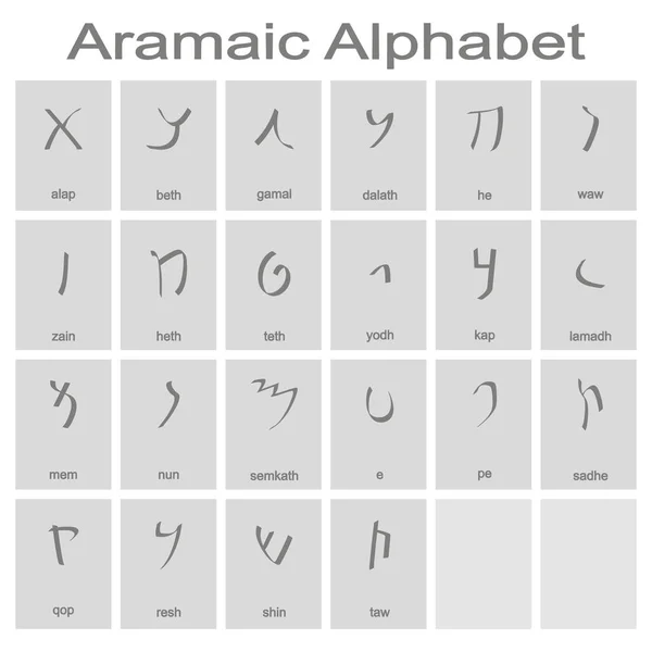 Conjunto Ícones Monocromáticos Com Alfabeto Aramaico Para Seu Design — Vetor de Stock