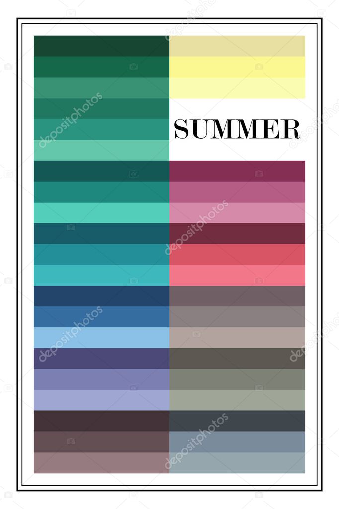 Stock vector color guide. Seasonal color analysis palette for summer  type. Type of female appearance