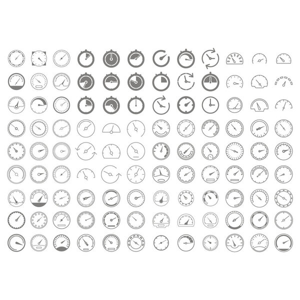 Set of monochrome icons with speedometers for your design