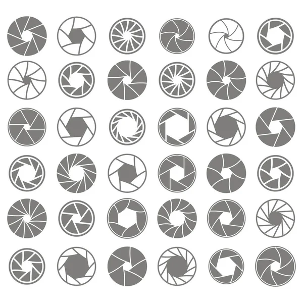 Set Monochrome Icons Camera Shutter Symbols Your Design — Stock Vector