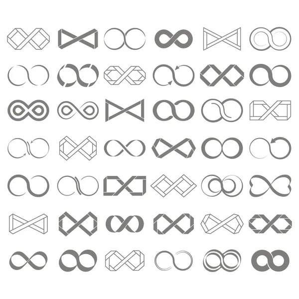 Conjunto Iconos Monocromáticos Con Símbolos Infinity Para Diseño — Archivo Imágenes Vectoriales