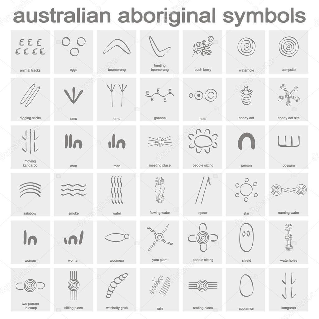 monochrome icon set with australian aboriginal symbols for your design