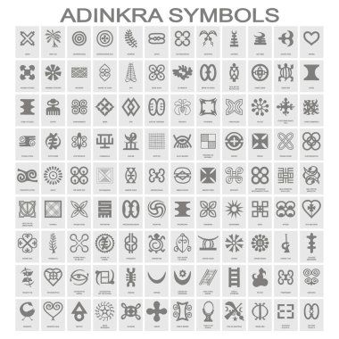 Tasarımınız için adinkra sembolleri bulunan tek renkli simgeler kümesi