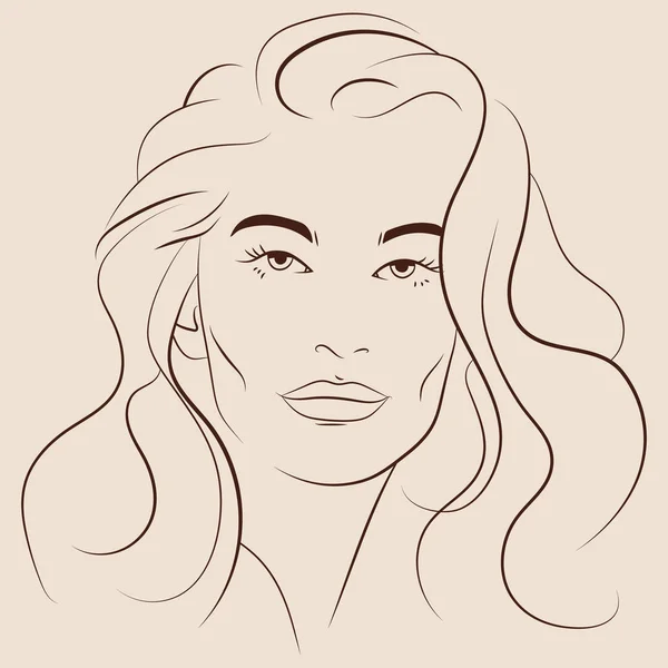 Vector Illustration Beautiful Woman Face Hand Drawn — Stock Vector