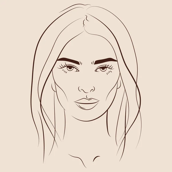 Ilustración Vectorial Hermosa Cara Mujer Dibujada Mano — Archivo Imágenes Vectoriales