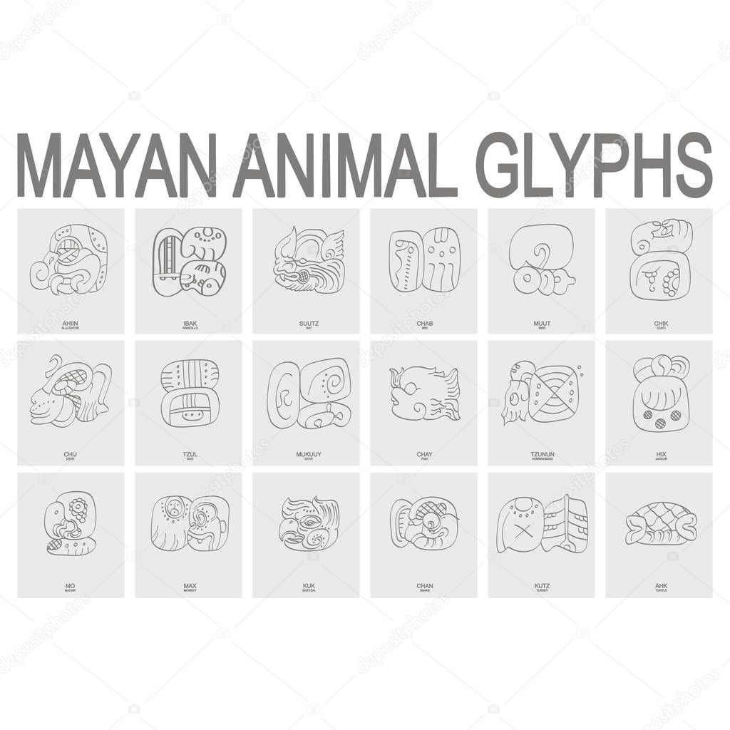 vector icon set with mayan animal glyphs 