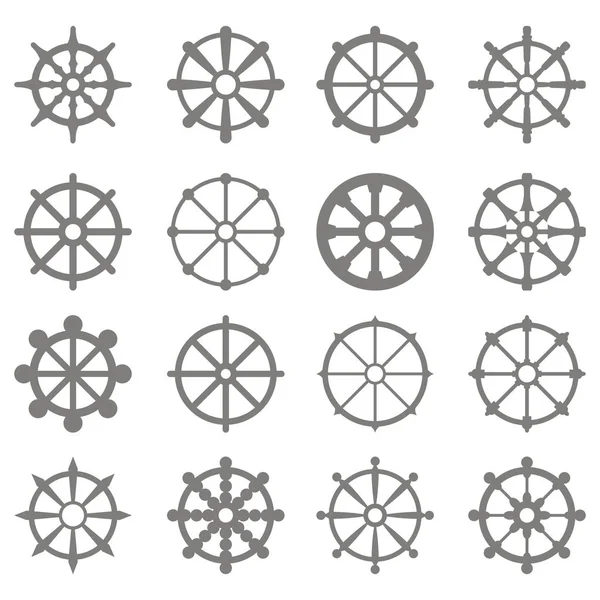 あなたの設計のための Dharmachakra ヒンドゥー教のシンボルとモノクロのアイコンのセット — ストックベクタ