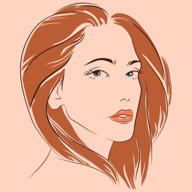 Vektör çizim güzel kadın yüz elle çizilmiş 