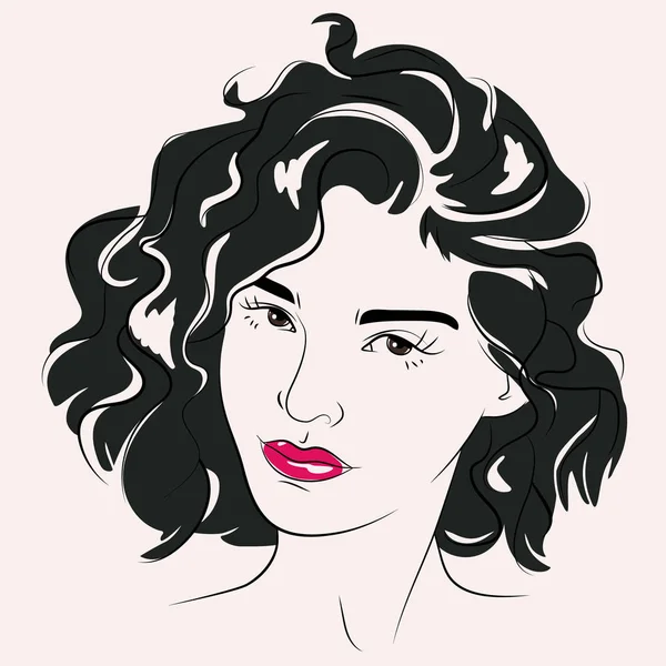 Ilustración Vectorial Hermosa Cara Mujer Dibujada Mano — Archivo Imágenes Vectoriales