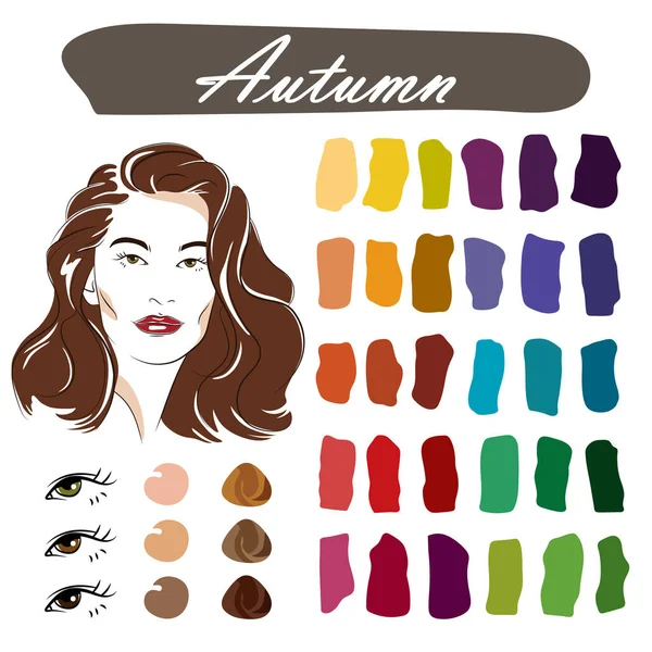 株式ベクトル季節の色解析パレット 手描き秋タイプ雌の姿の女の子 — ストックベクタ