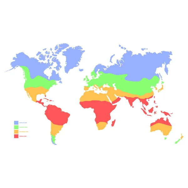 Vector Mapa Del Mundo Con Zona Climática — Vector de stock