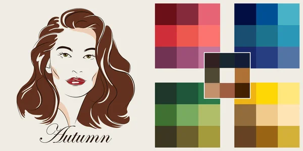 Stock Vector Dibujado Mano Chica Paleta Análisis Color Estacional Para — Archivo Imágenes Vectoriales