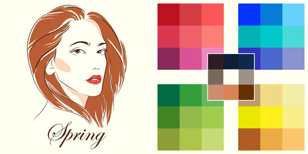 Stock Vector Dibujado Mano Chica Paleta Análisis Color Estacional Para — Archivo Imágenes Vectoriales