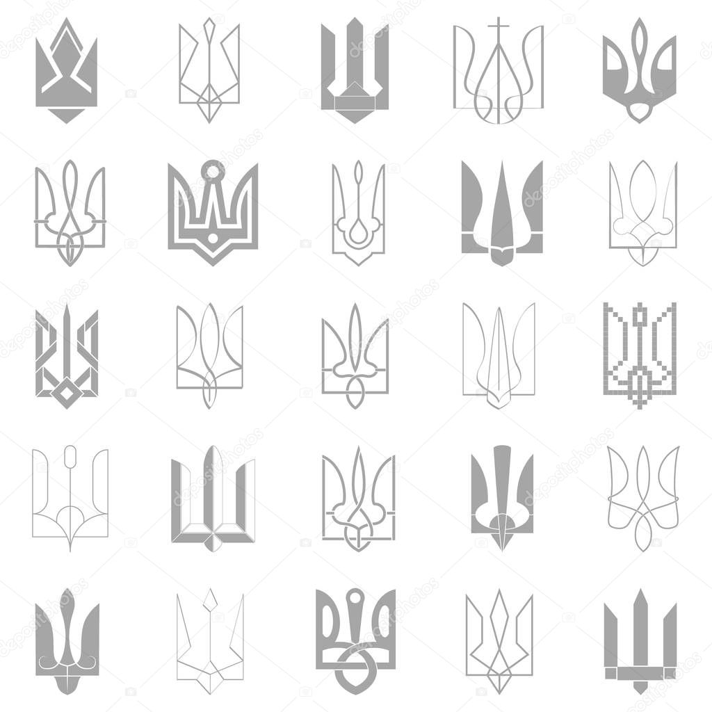 monochrome icon set with Ukrainian tridents for your designs